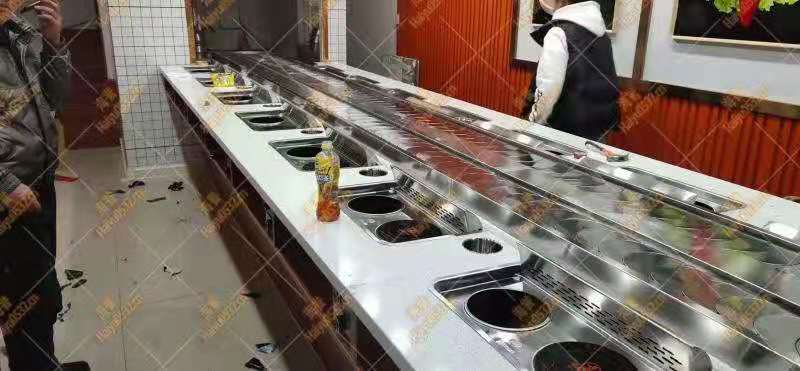 湖南無煙無蒸汽旋轉帶排煙凈化涮烤一體火鍋