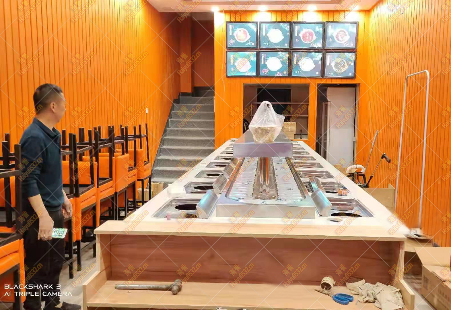 天津直線無煙涮烤旋轉小火鍋設備