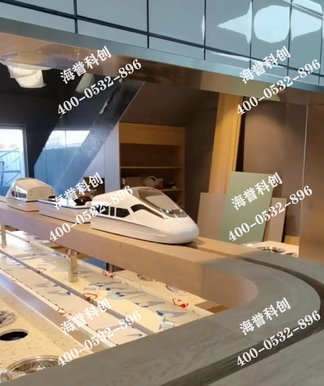 海譽科創內蒙古包頭單涮無煙小火鍋搭載智能送餐小火車安裝完成