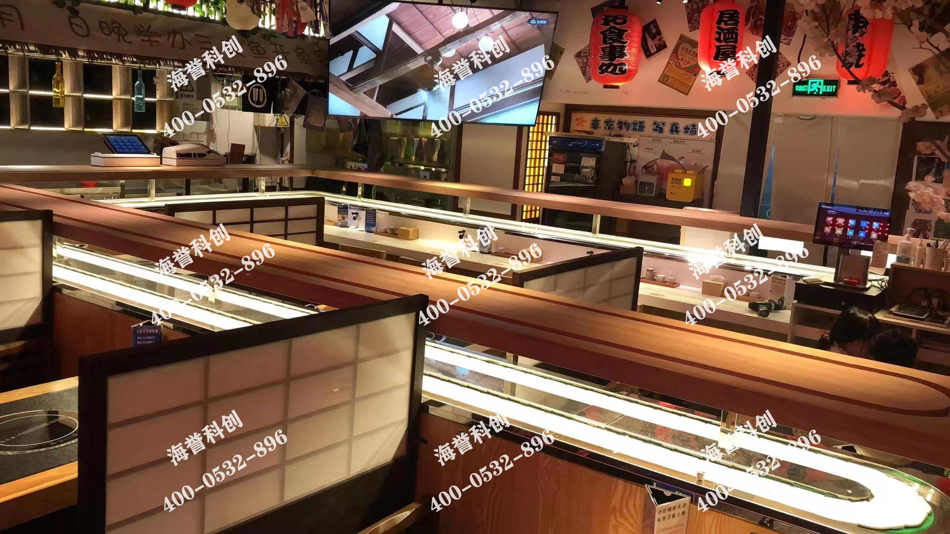 海譽科創北京回轉壽司設備搭載智能送餐小火車安裝完成