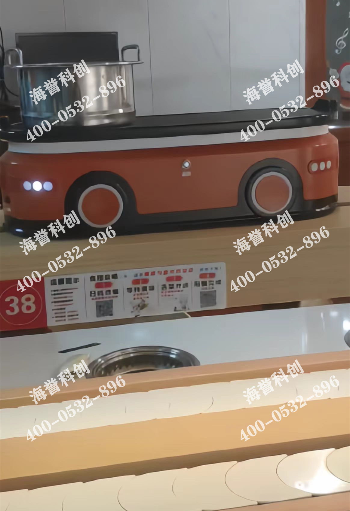 海譽科創山東濰坊單涮無煙小火鍋搭載智能送餐小火車安裝完成