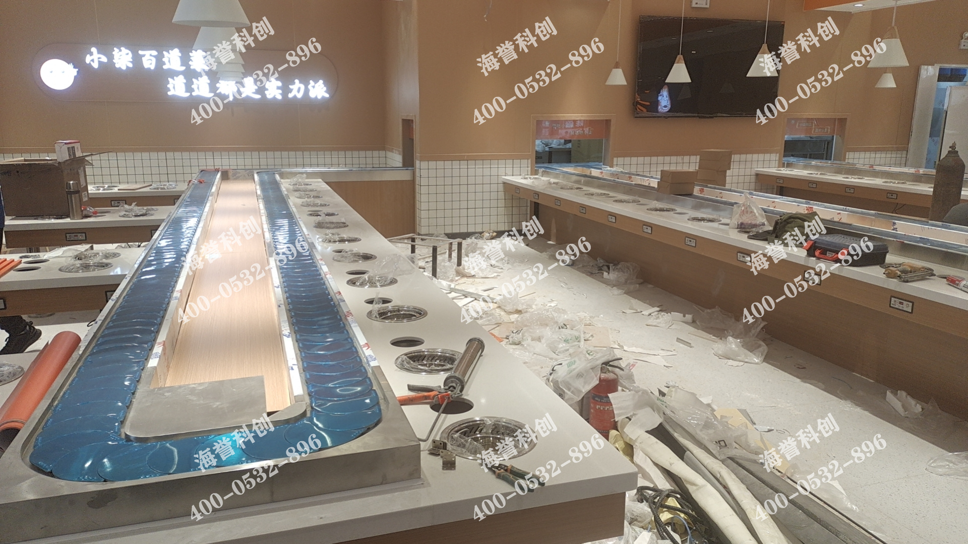 海譽科創(chuàng)山東煙臺單涮無煙小火鍋設(shè)備安裝完成